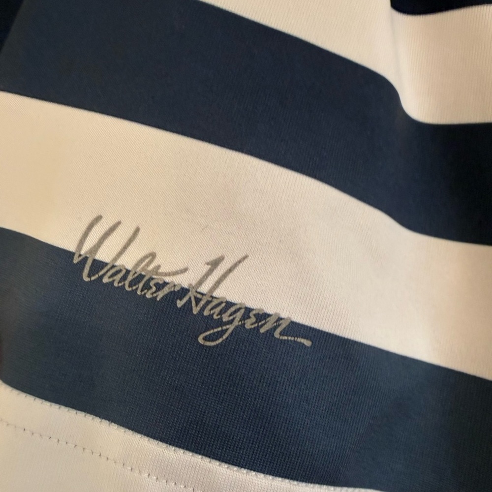 Walter Hagen Navy and Pink Striped Polo golf shirt - Picture 5 of 8